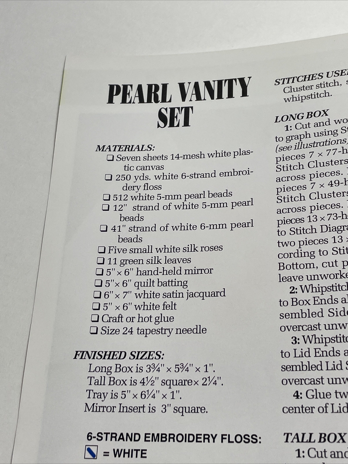 Annie's Attic Pearl Vanity Set Mirror Insert & Boxes Plastic Canvas Pattern