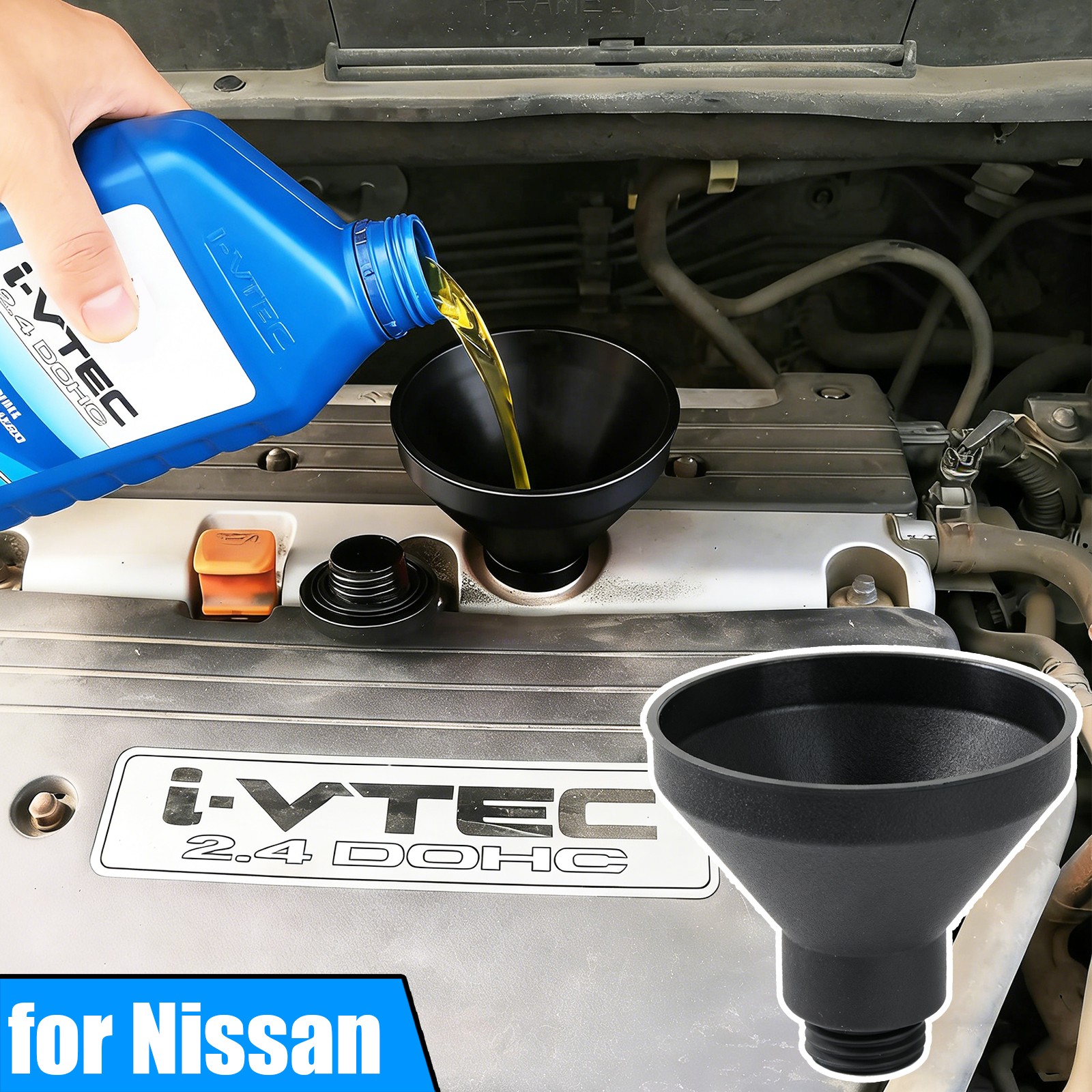 For Nissan Qashqai X-Trail Tiida Altima Maxima Sentra Engine Oil Funnel Filler.