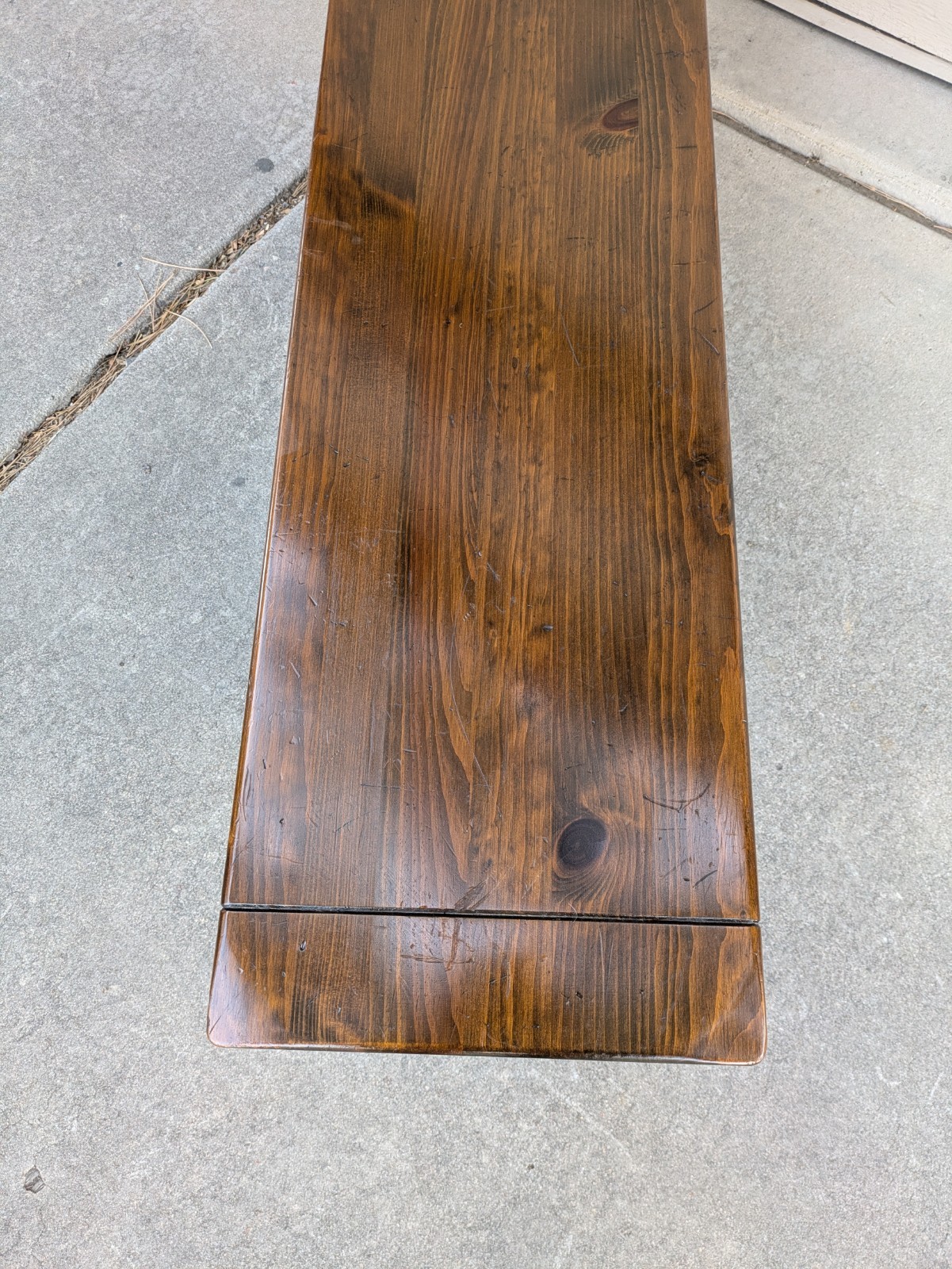 Vintage Ethan Allen Old Tavern Rustic Antiqued Pine Wood Trestle Bench