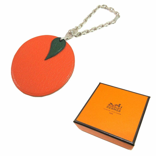 HERMES Keychain Charm Orange Chain Box Authentic From Japan