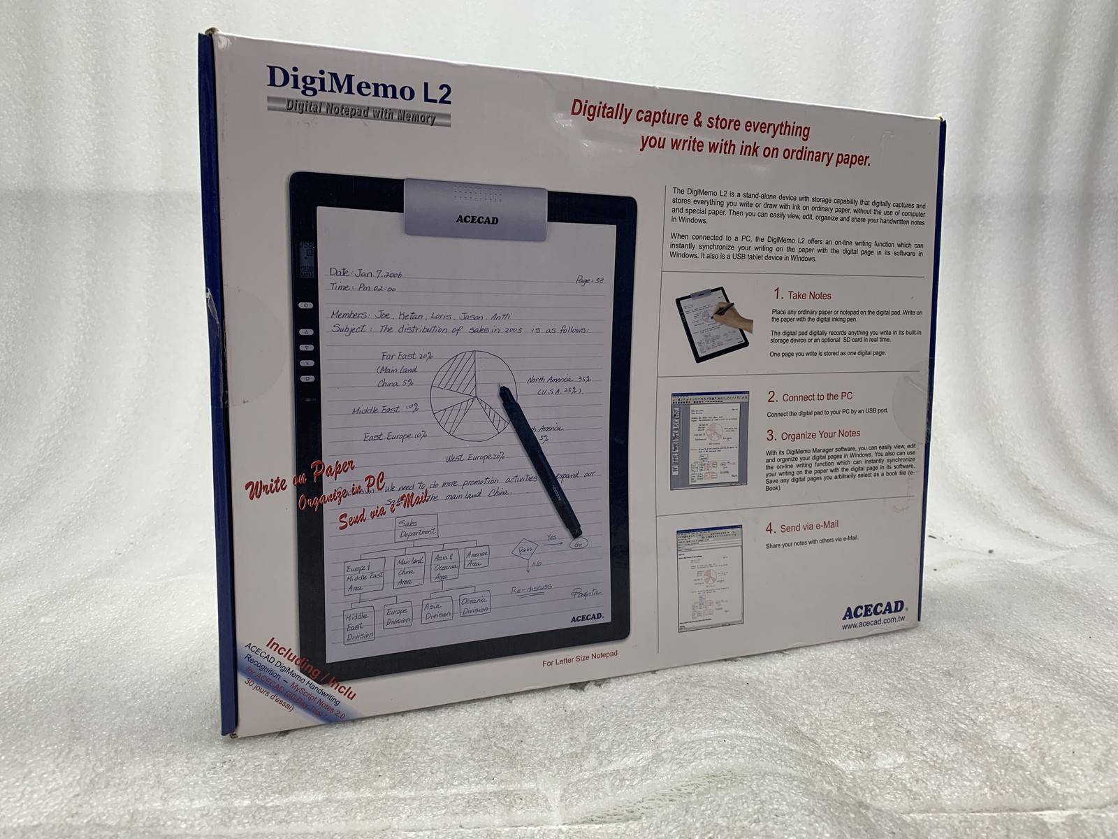 ACECAD DigiMemo L2 Letter Size Digital Notepad /w Pen Manual Software