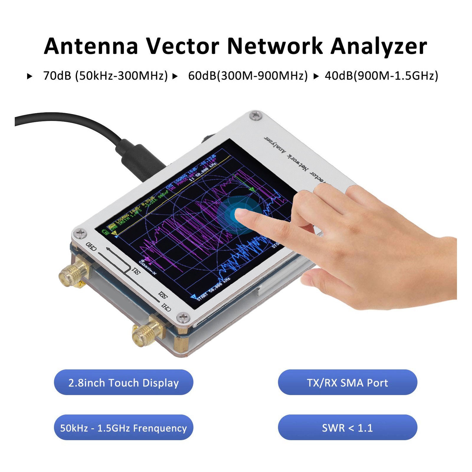 50KHz-900MHz Vector Network Analyzer 2.8 Touch Screen