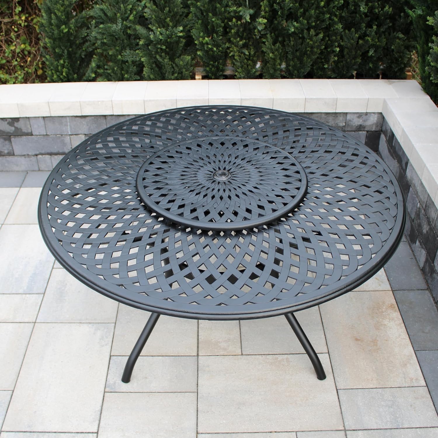 Contemporary Modern Outdoor Mesh Aluminum 59-in Large Black Round Patio Dining