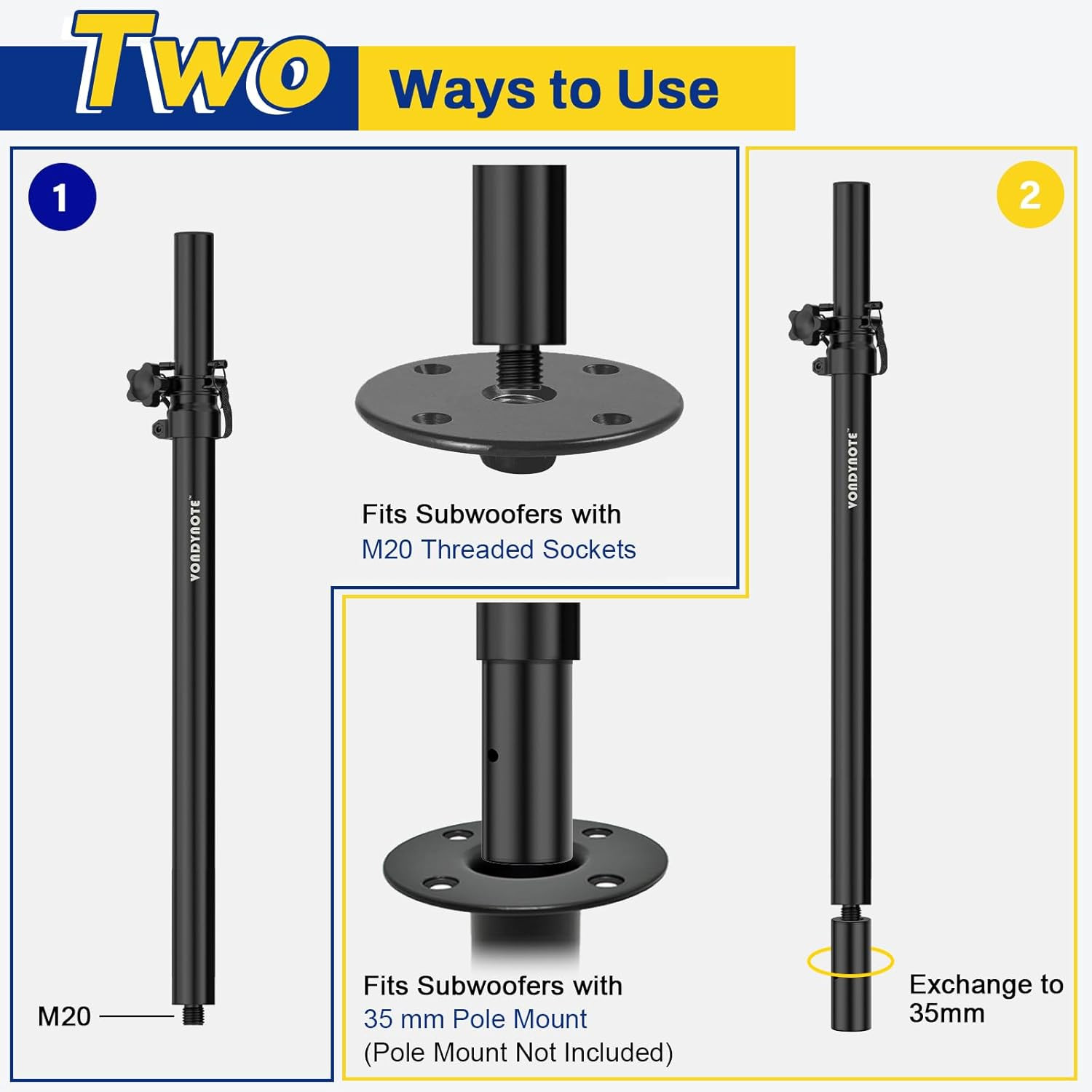 Set of 2 Speaker Pole for Subwoofer Height Adjustable Fits M20 Threaded Mount...