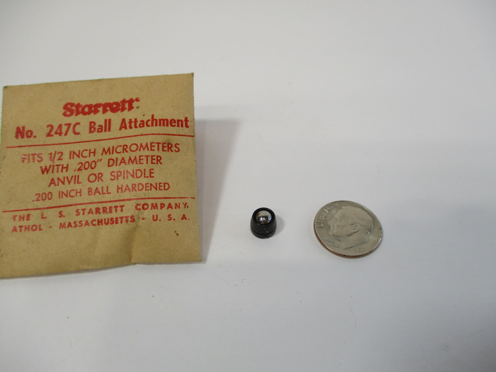 STARRETT # 247 C Micrometer .200" Ball Tip Attachment Fits .200" Anvil Spindle