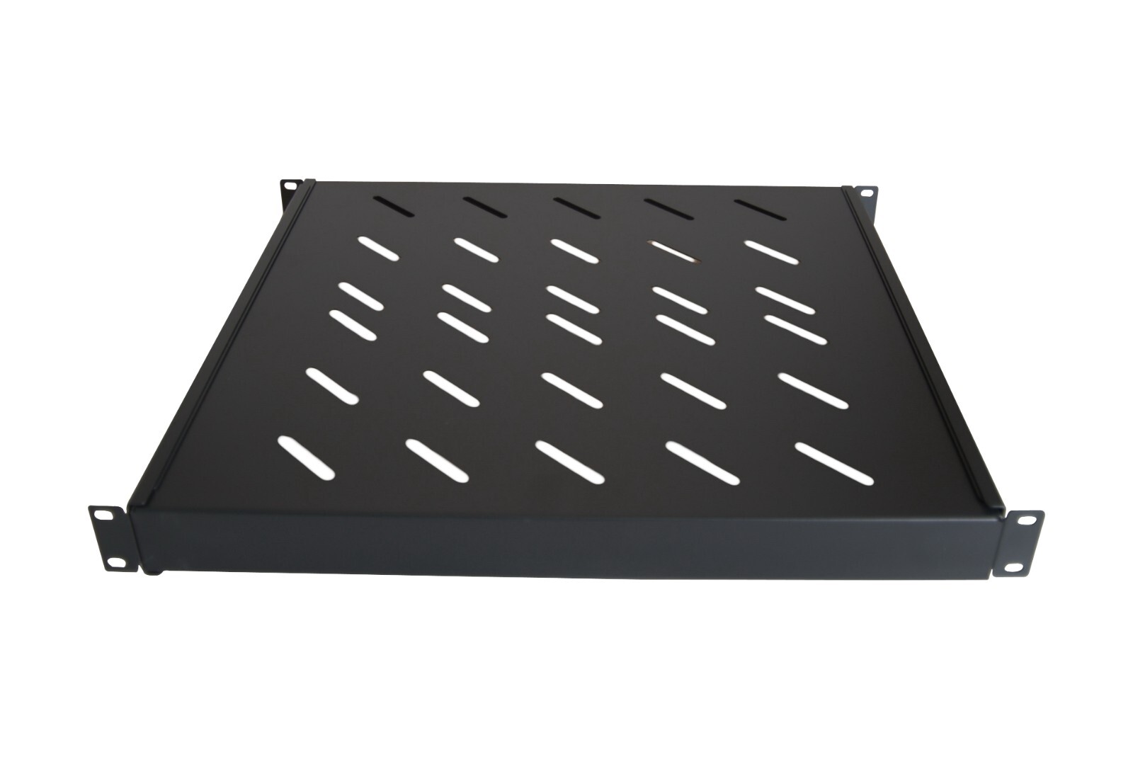 1U 19" Black 4-Post Vented Fixed Server Shelf Rack Mount, Adjustable 16in - 37in