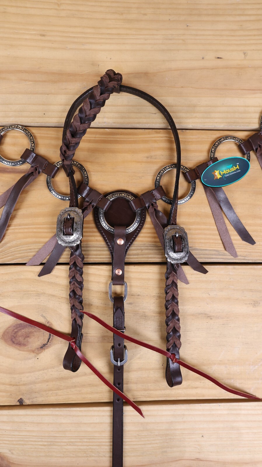 MOUSM Ring One Ear Headstall & Breast Collar Tack Set - Metallic Brown Leather
