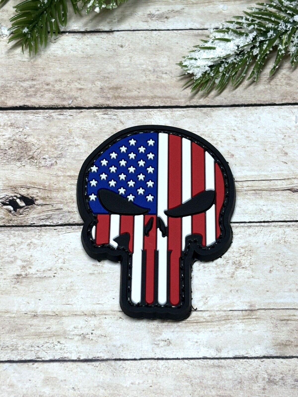 Punisher PVC Patch - Tactical Morale Red White & Blue Flag Patch - Skull Patch