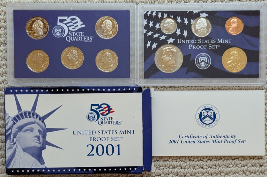 2001‑S U.S. Mint Proof Set – 10 Coin Clad – Box & COA – Clear Lenses
