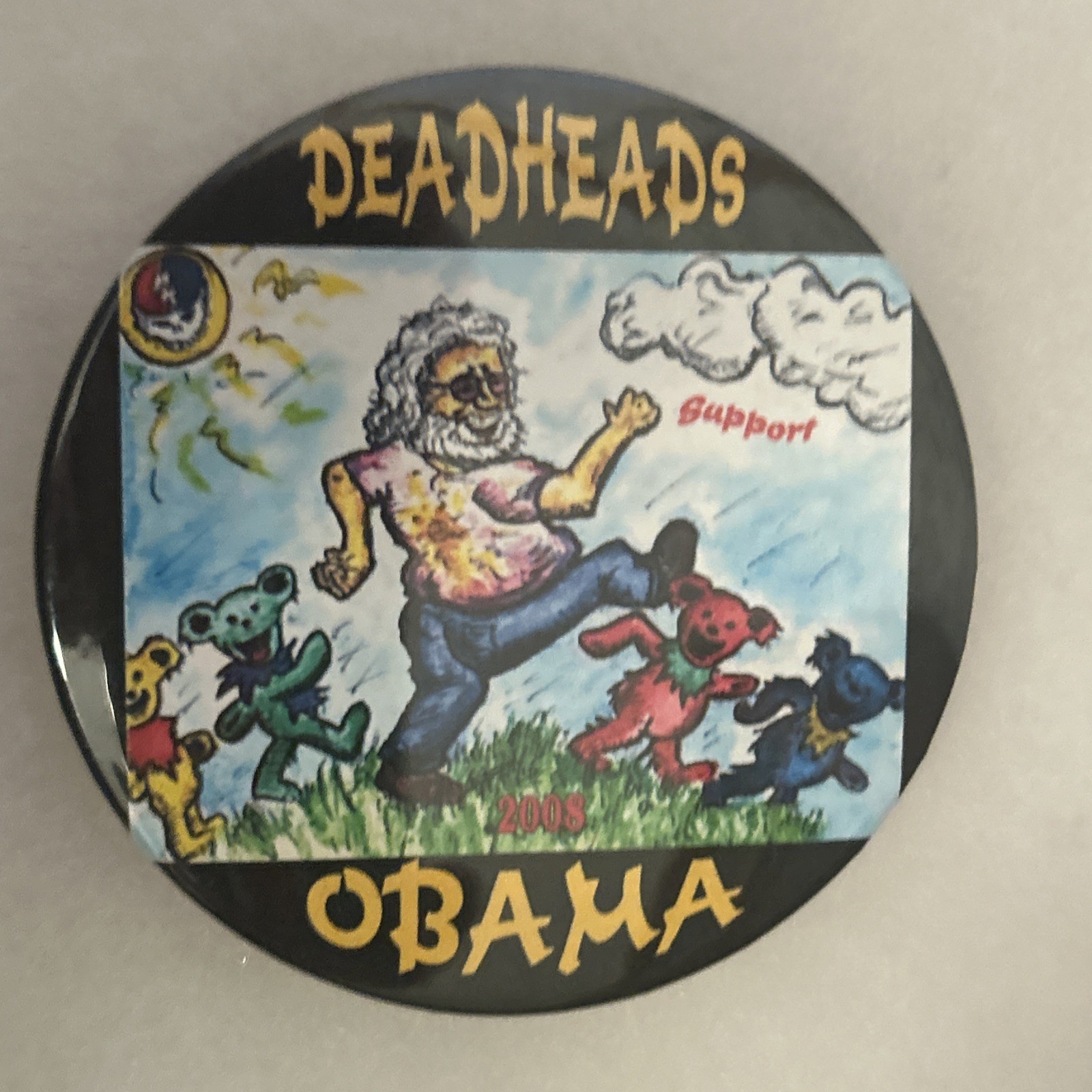 Deadheads Support Obama 2008  3” pinback button pin