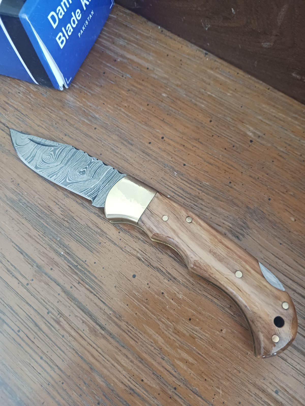 Knife Knation Olive Wood 6.5'' Handmade Damascus Steel Folding Pocket Knife