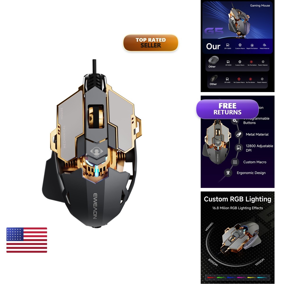 Seunkwang Eweadn G5 Wired Gaming Mouse Adjustable Tail 12800 Dpi Programmable