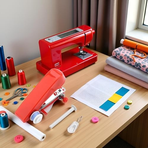 1Set Red Sewing Machine,Handheld Sewings Machine Mini Portable Stitch Manual