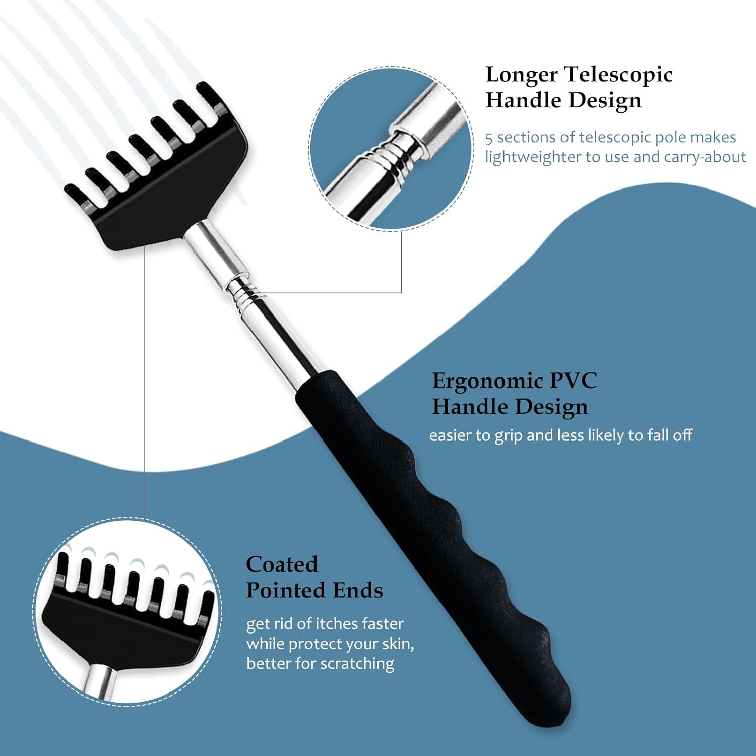 3 Pack Extendable Metal Back Scratcher Telescopic Hand Massager Adults