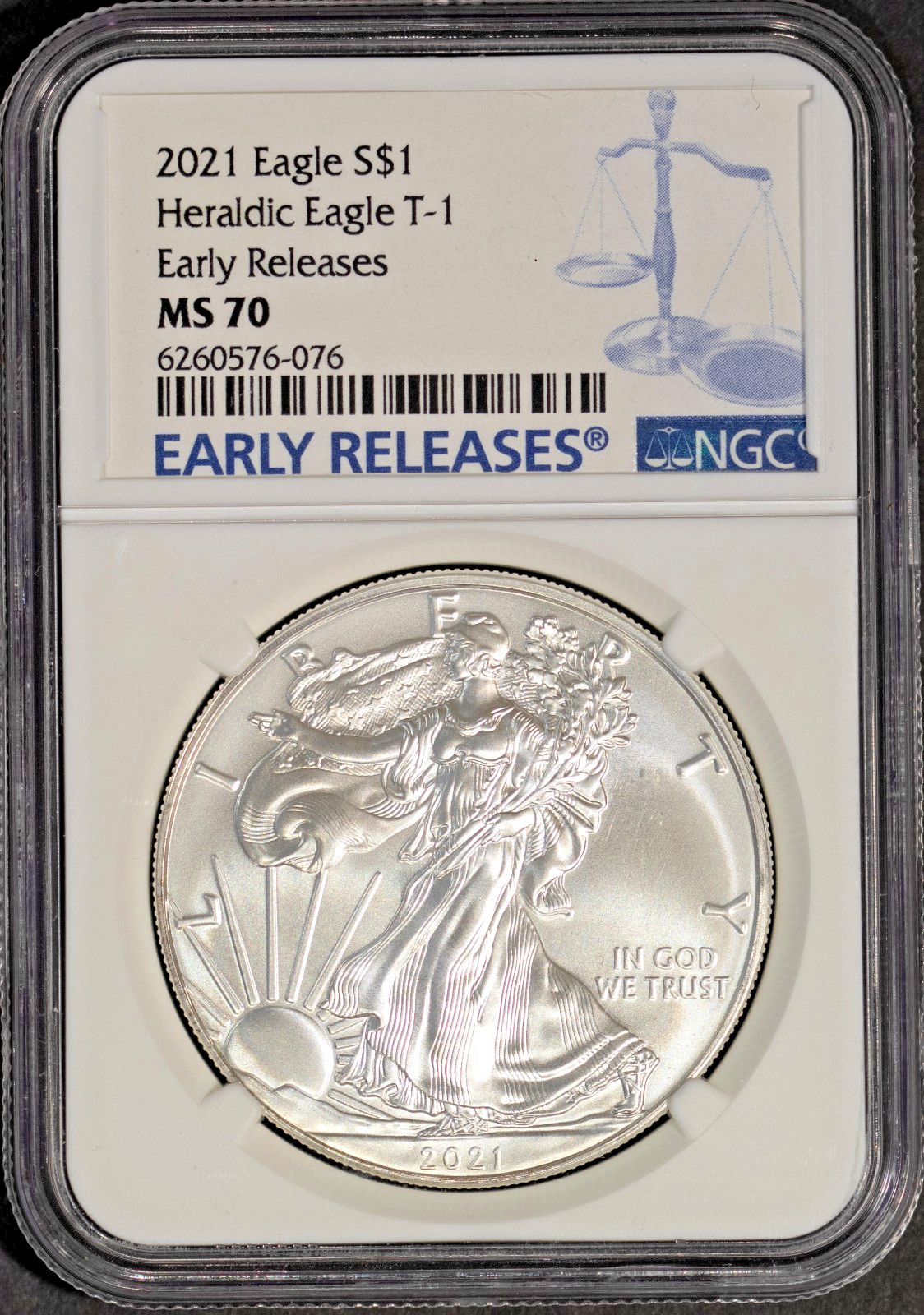 2021 $1 Silver American Eagle T 1 MS 70 Early Release NGC # 6260576-076 + Bonus