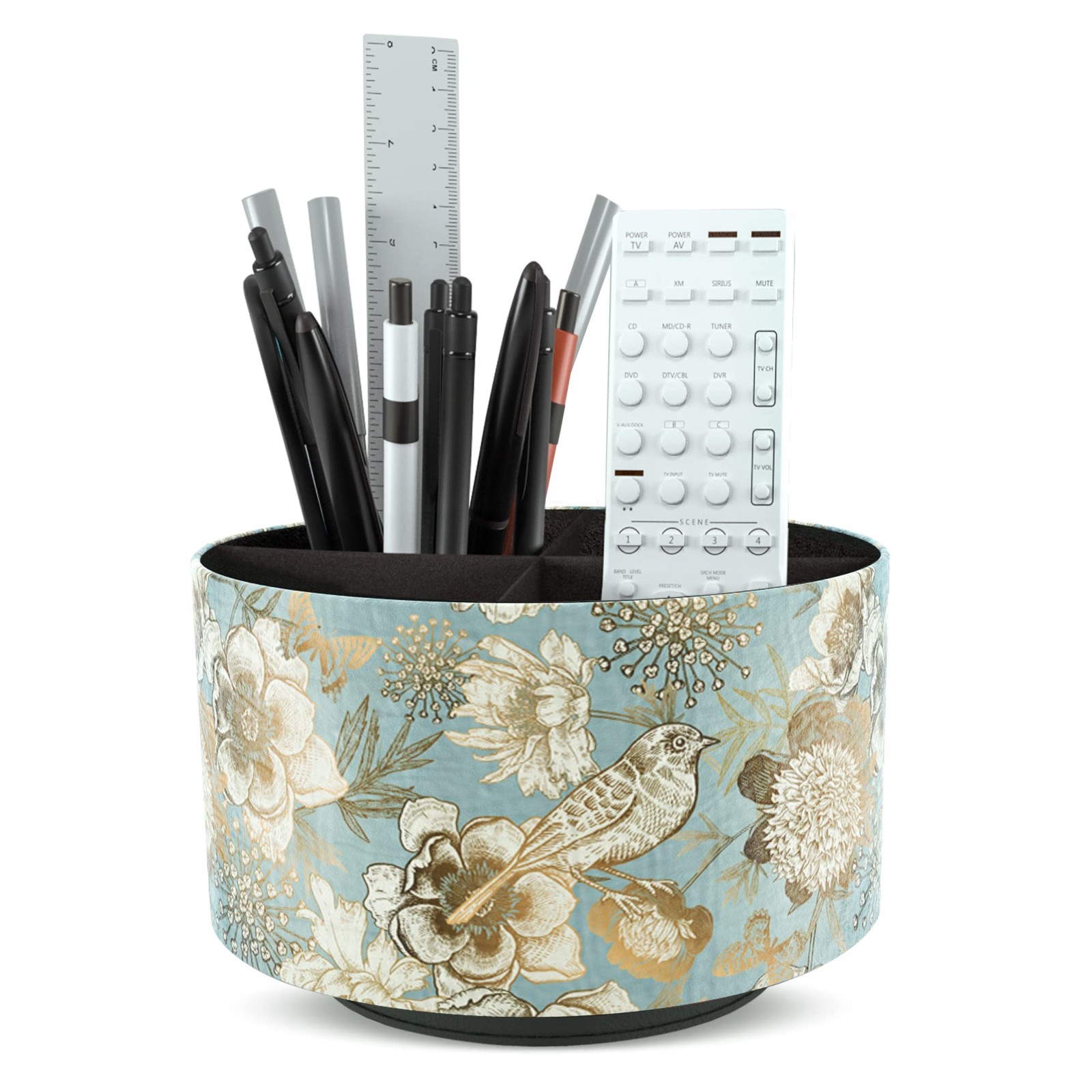 Hennaja Round Leather Art Supply Organizer,Remote Control Holder,360 Degree Rota