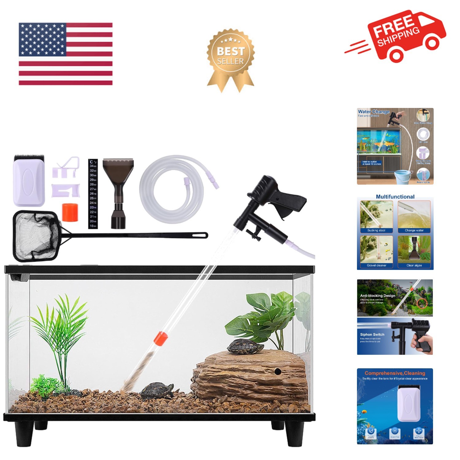 Fish Tank Cleaner Kit, Gravel Vacuum for Aquarium, Fish Tank Aquarium Vacuum ...