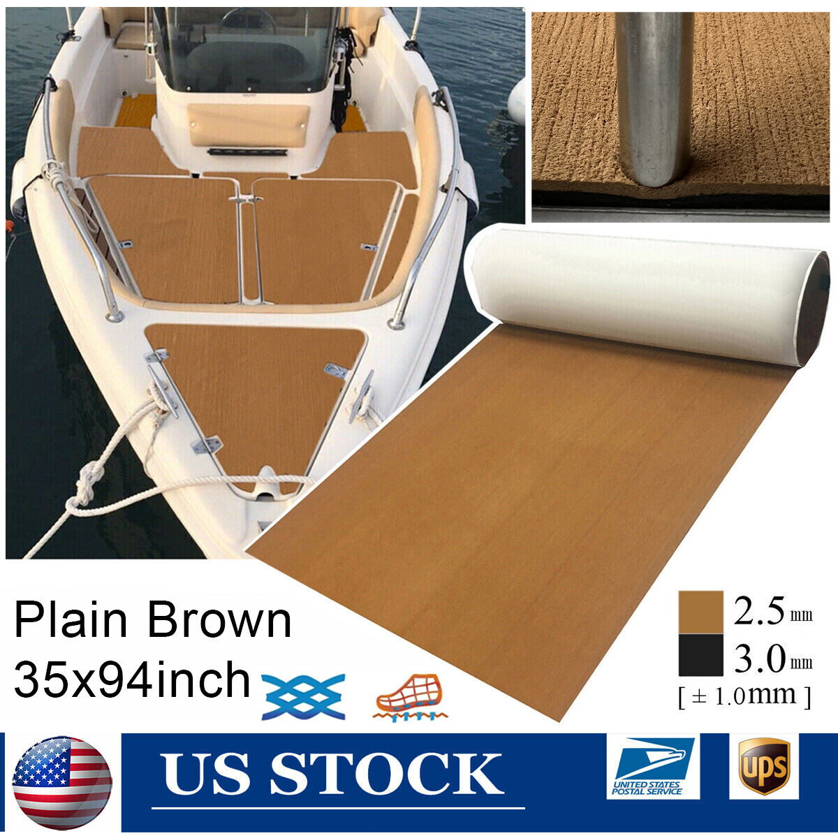 Plain Brown Boat flooring EVA Foam Decking Sheet , Marine Carpet for Bass Boat