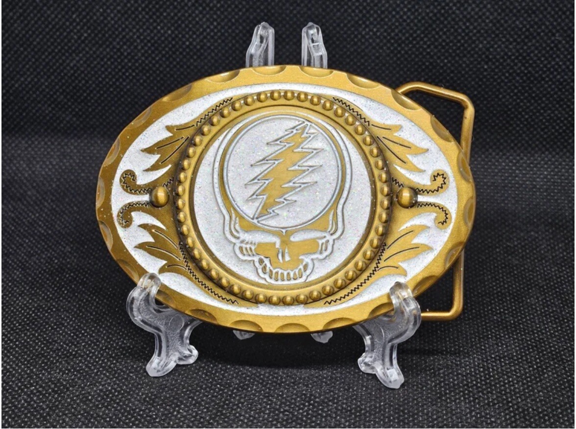 Grateful Dead "Go To Heaven" STEAL YOUR FACE Stealie Gold Tone Belt Buckle