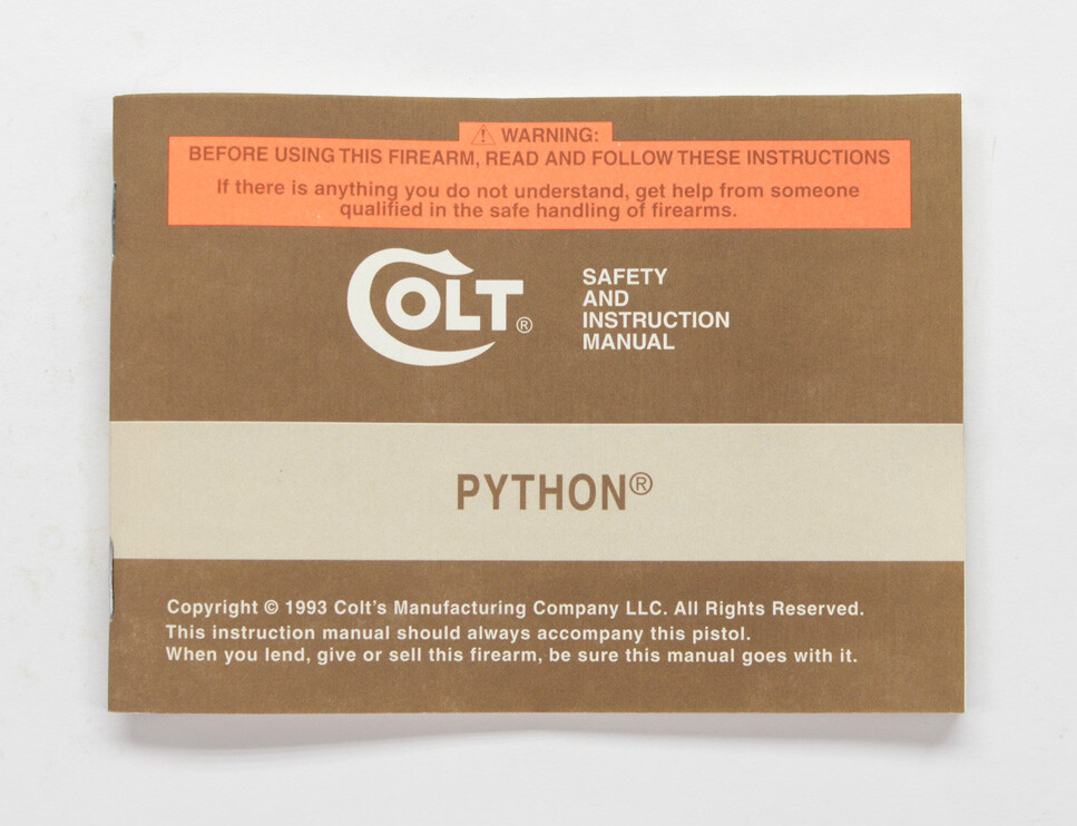 Colt Python Box, OEM Case 1993 Manual, And More!