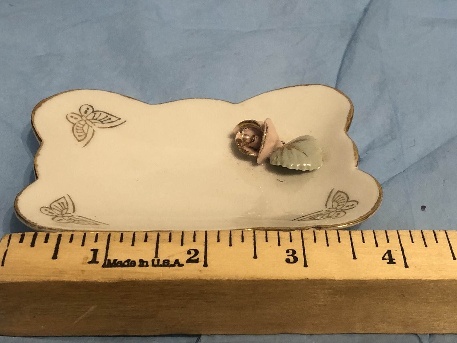 VINTAGE ~ Lipper & Mann Japan - White with Pink Rose Trinket Dish  c.1950's