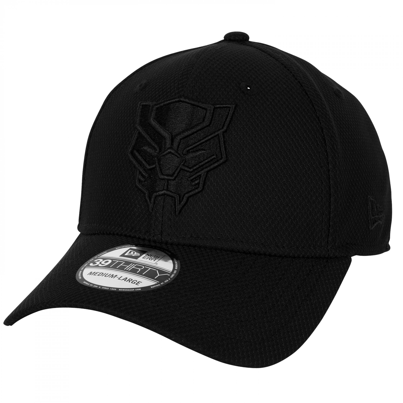 Black Panther Logo Black on Black New Era 39Thirty Fitted Hat Black