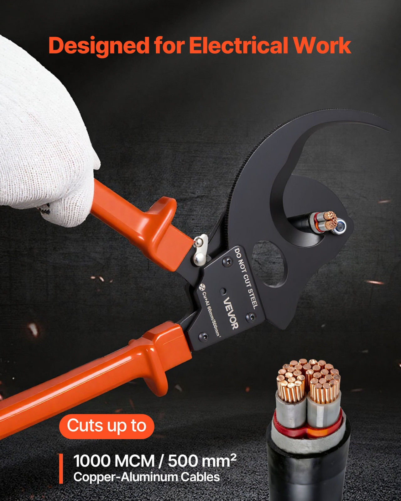 Ratcheting Cable Cutter 1000 MCM Heavy Duty Copper Aluminum Wire Cutter Tool