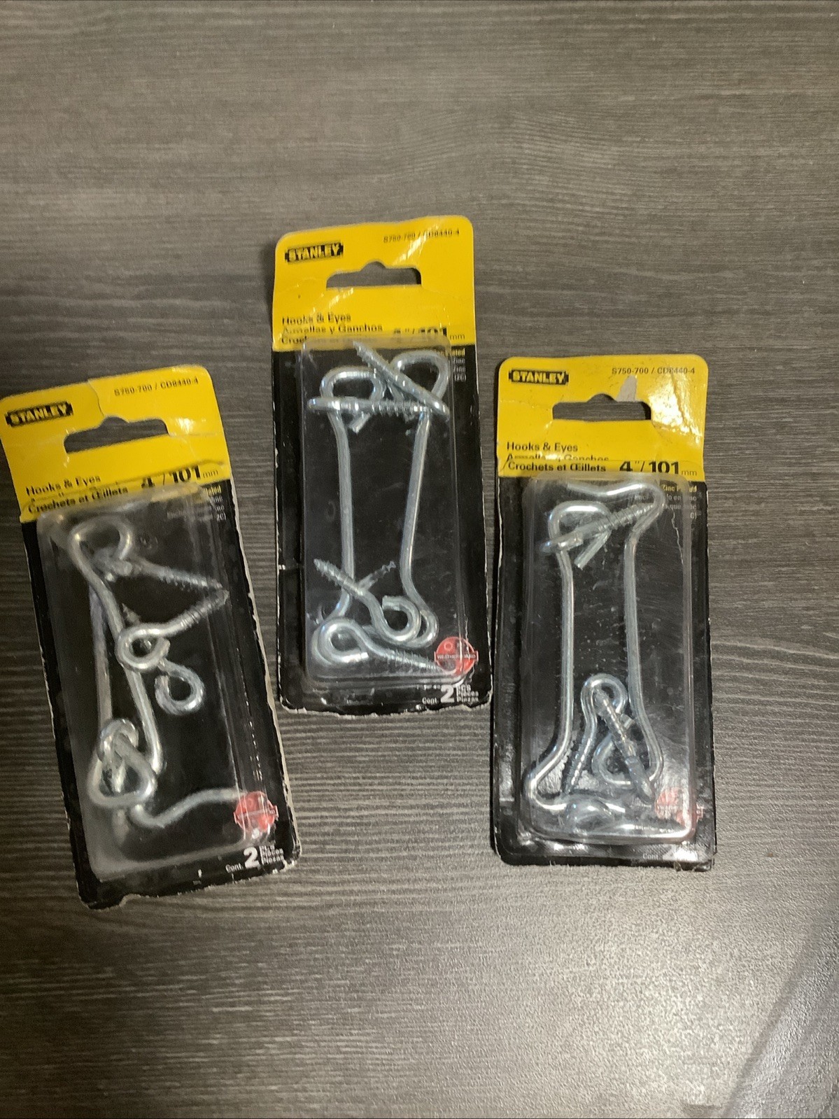 4" inch Long 2 Hooks & 2 Eyes Steel Zinc STANLEY 75-0700 Lot Of 3 Packages