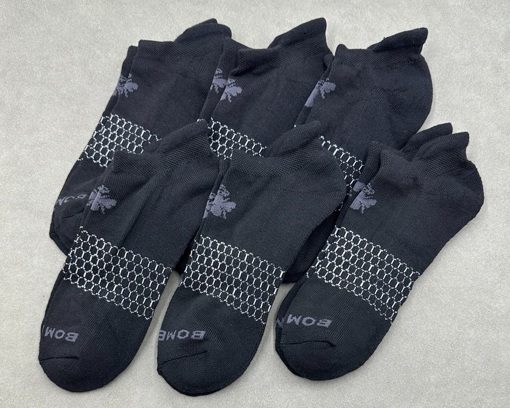 NWT 6 Pairs Men's Solid Honeycomb Ankle Socks Size Large 9.5-13 Black BOMBAS