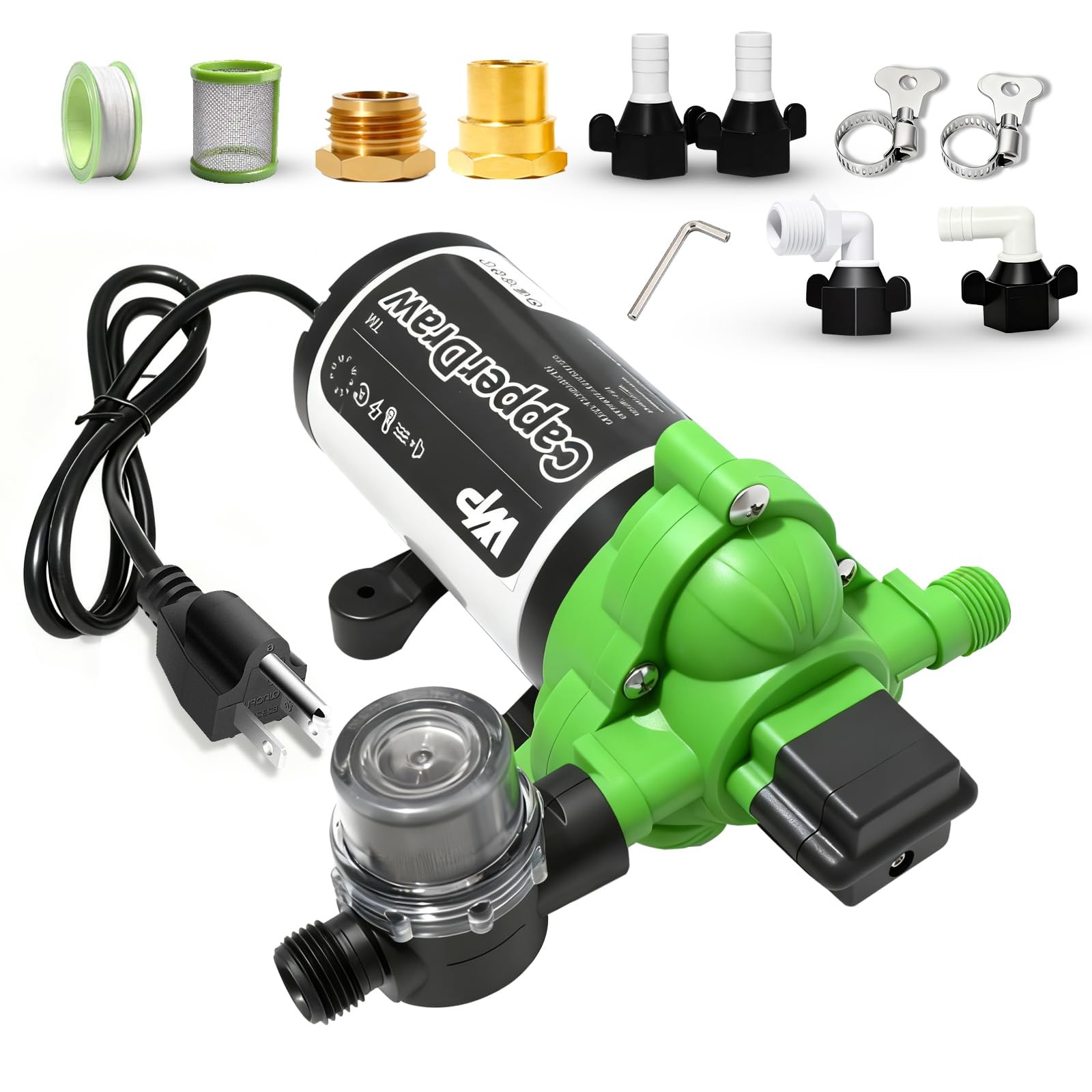 110V AC Self-Priming Diaphragm 4.0GPM-50PSI-110V-Garden Hose Adapters, Green