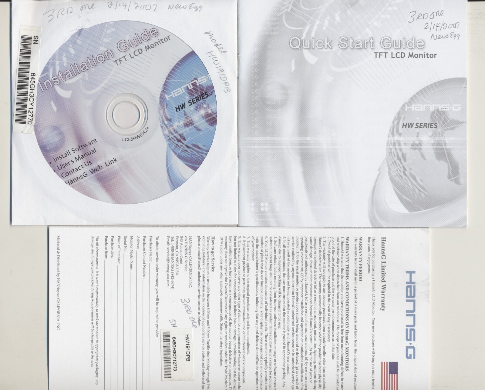 Hanns-G HW Series TFT LCD Monitor Installation Guide CD-ROM & Quick Start Book