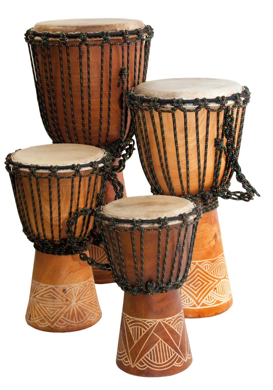 Djembe Beginner carved, 16" tall, 7.5-8.5" head