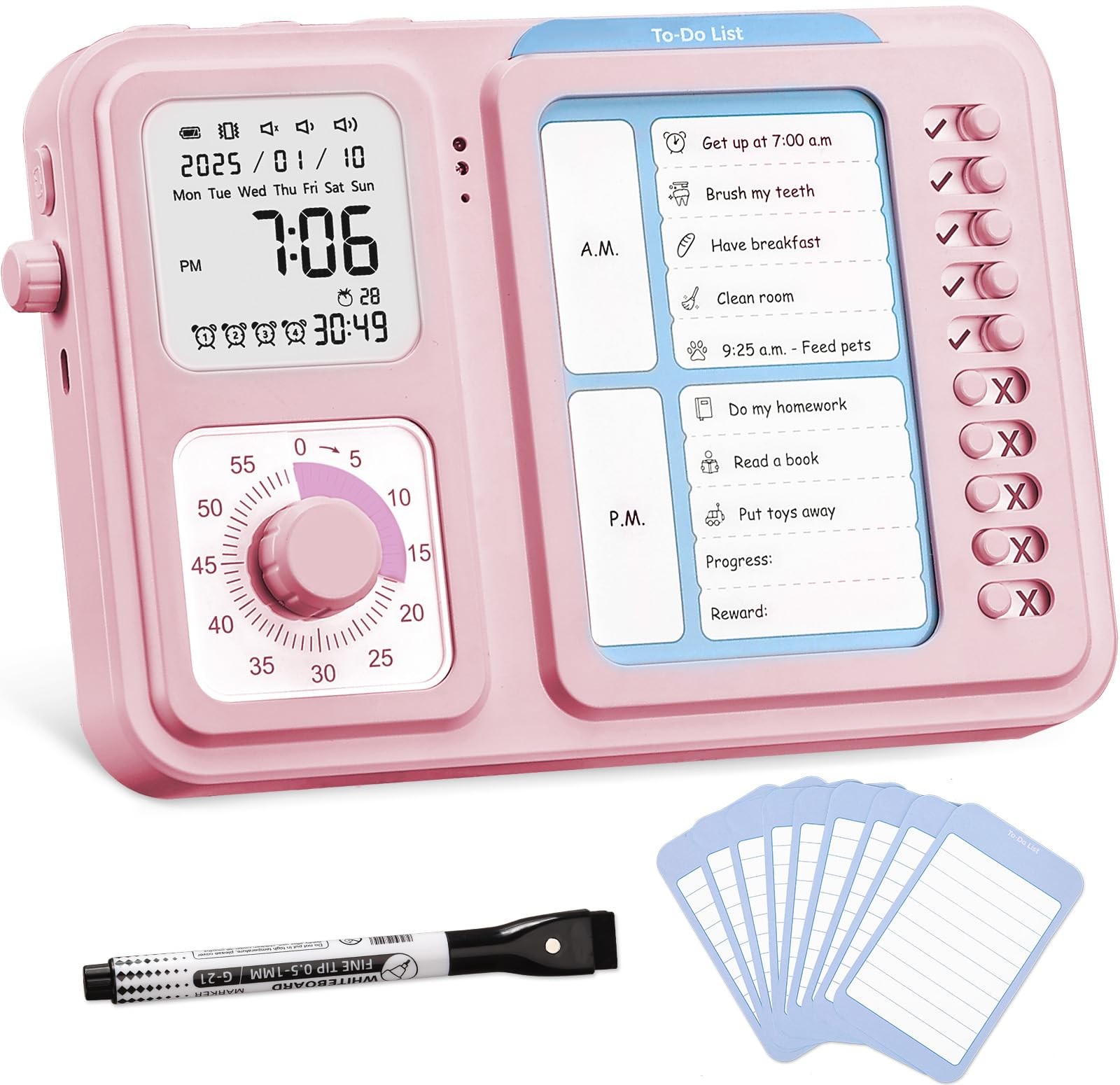 3-in-1 Visual Timer & ADHD Tool for Kids|Adults, Task Timer with Chore Chart