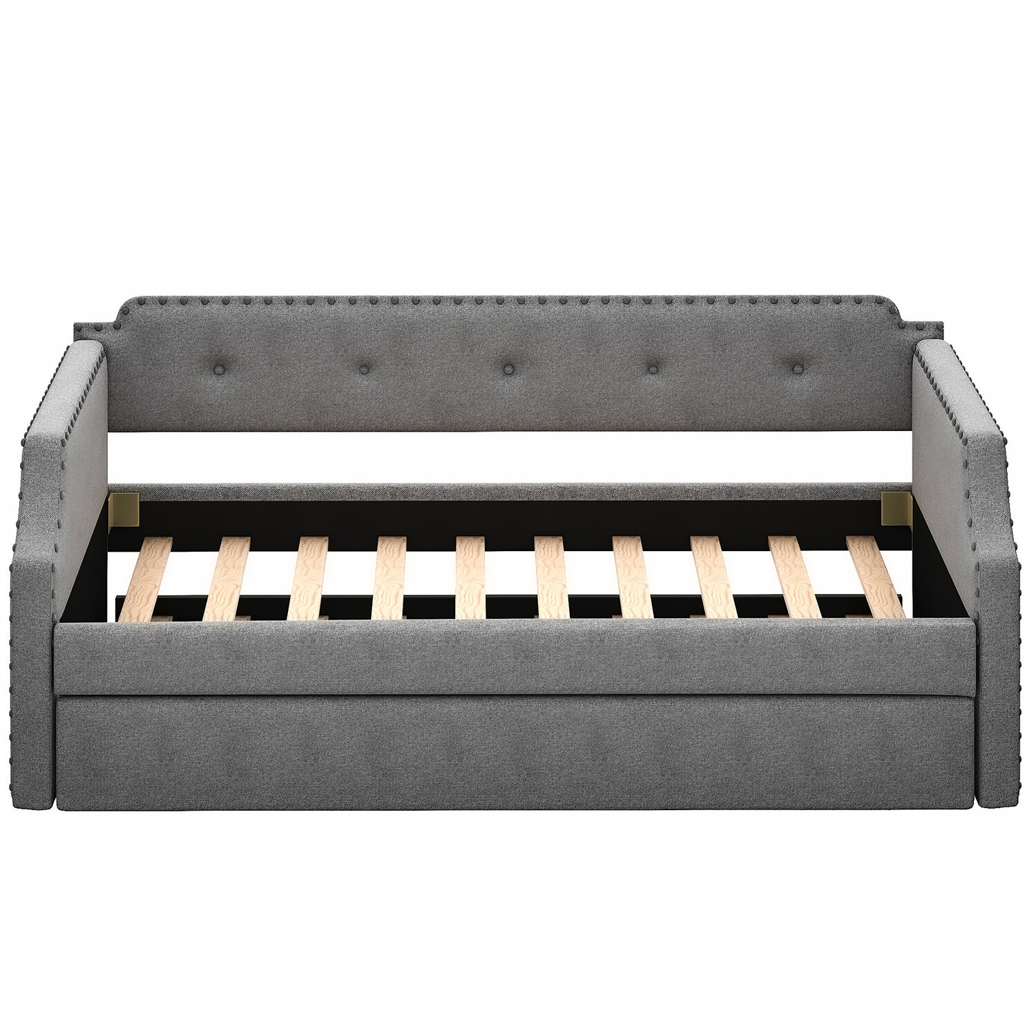 Twin Size Daybed w/ Pull-Out Trundle Bed Upholstered Bed Frame Sofa Bed US