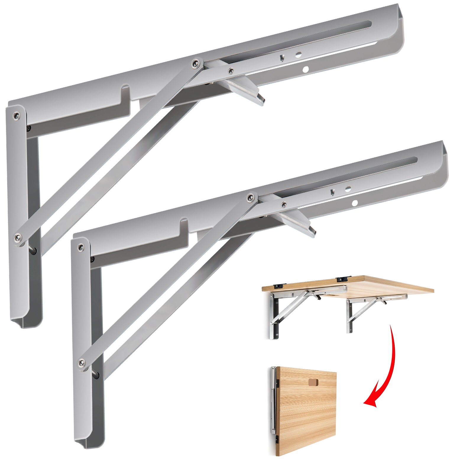 2/4Pcs 8-20" Folding Shelf Brackets Heavy Duty L Bench Bracket DIY Collapsible