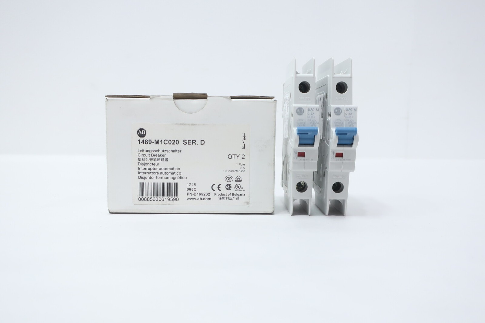 Box Of 2 Allen Bradley 1489-M1C020 Miniature Circuit Breaker Ser D 2a 277v-ac 1p