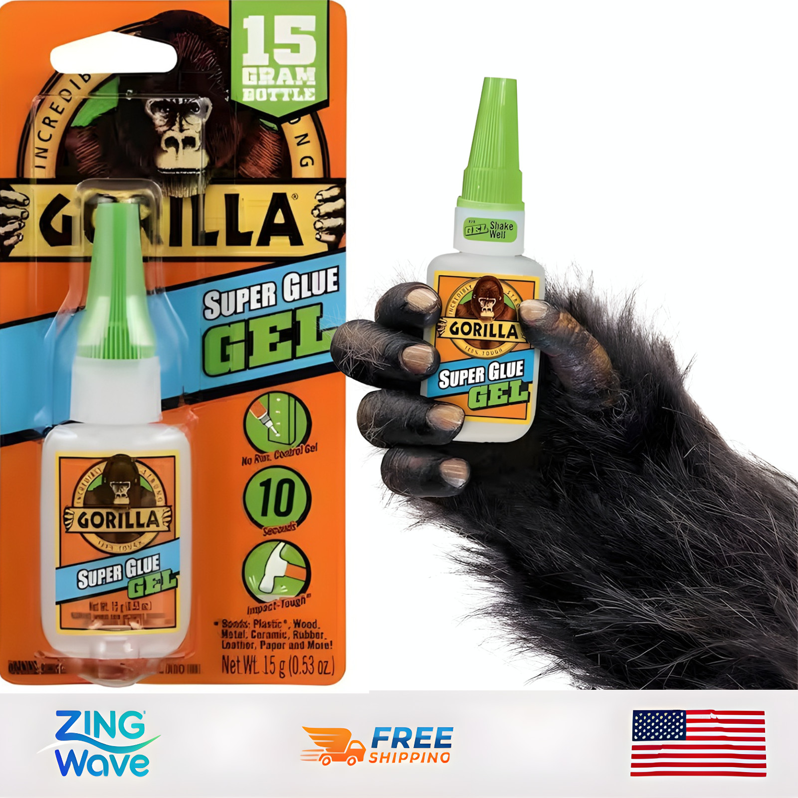Gorilla Super Glue Gel, 15 Gram, Clear, 1-Pack