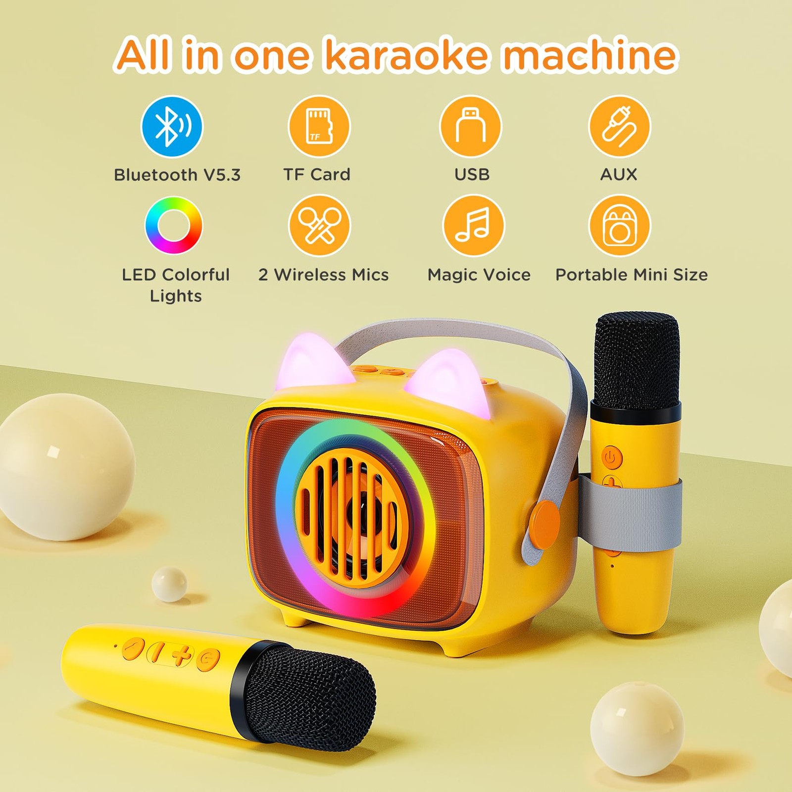 Karaoke Machine for Kids, Portable Bluetooth Speaker with 2 Wireless Micropho...