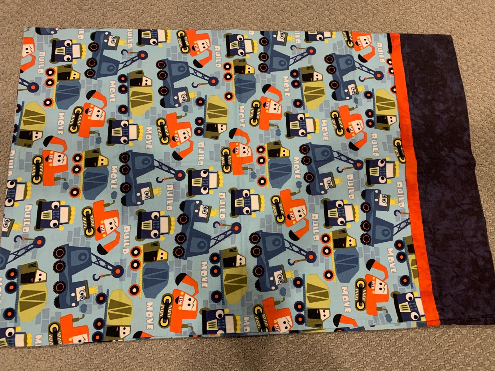 Youth Child’s Construction Pillowcase Handmade 28 X 19 Bright Colors Hobbyist