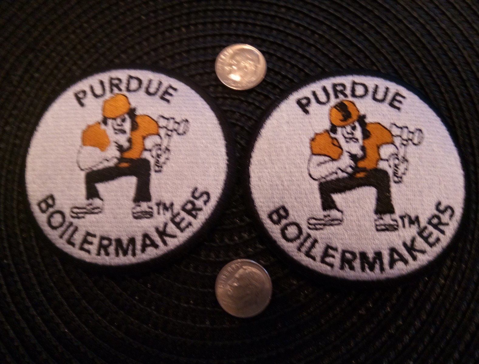 (2) PURDUE UNIVERSITY BOILERMAKERS  iron on embroidered patch Lot  3" x 3"