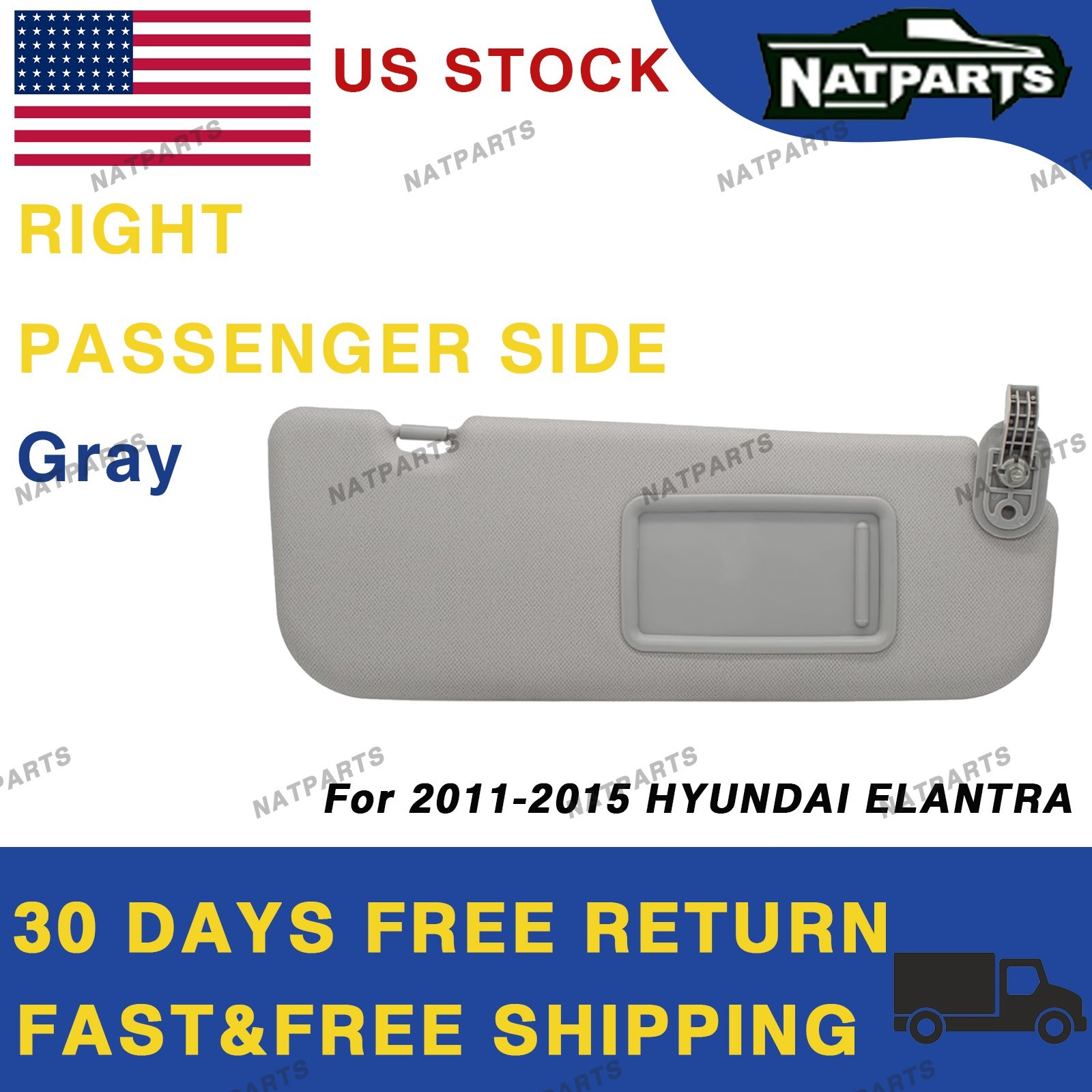 Right Passenger Sun Visor W/ Light For 2011-2015 Hyundai Elantra 852103X000TX