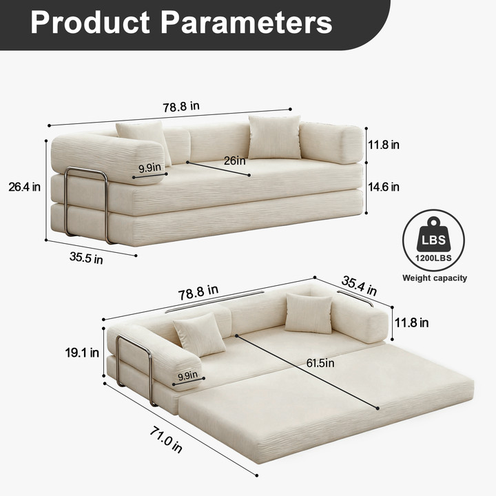 78.8inch Belfin Modular Sectional Sofa, Convertible Pudding Block Sofa, Floor St