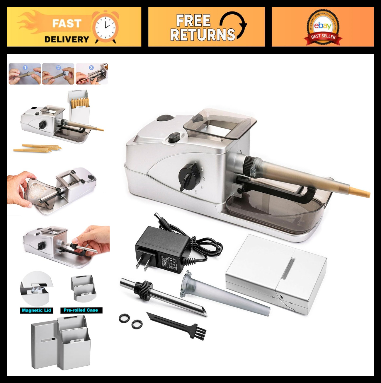 Electric Cone Rolling Machine - Portable Pre-Rolled Filler for King Size Cones