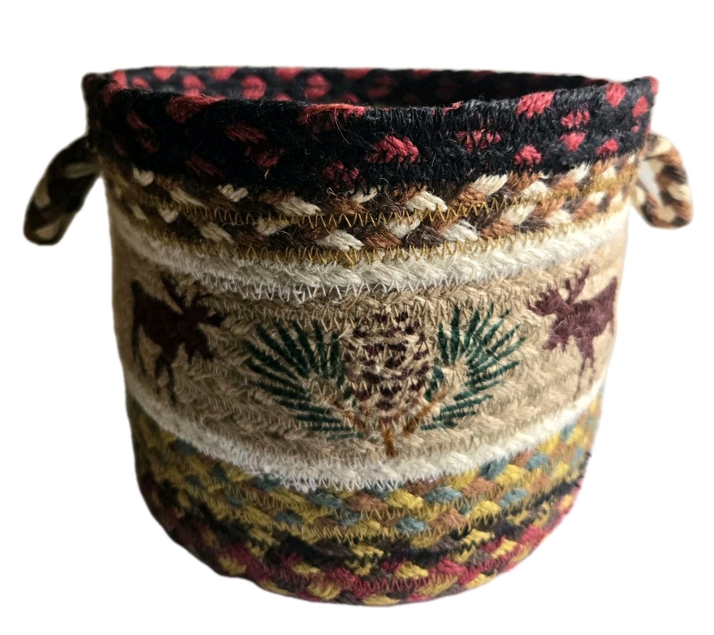 GREAT EARTH RUGS MOOSE AND PINECONE WOVEN UTILITY DECORATIVE BASKET WITH HANDLES