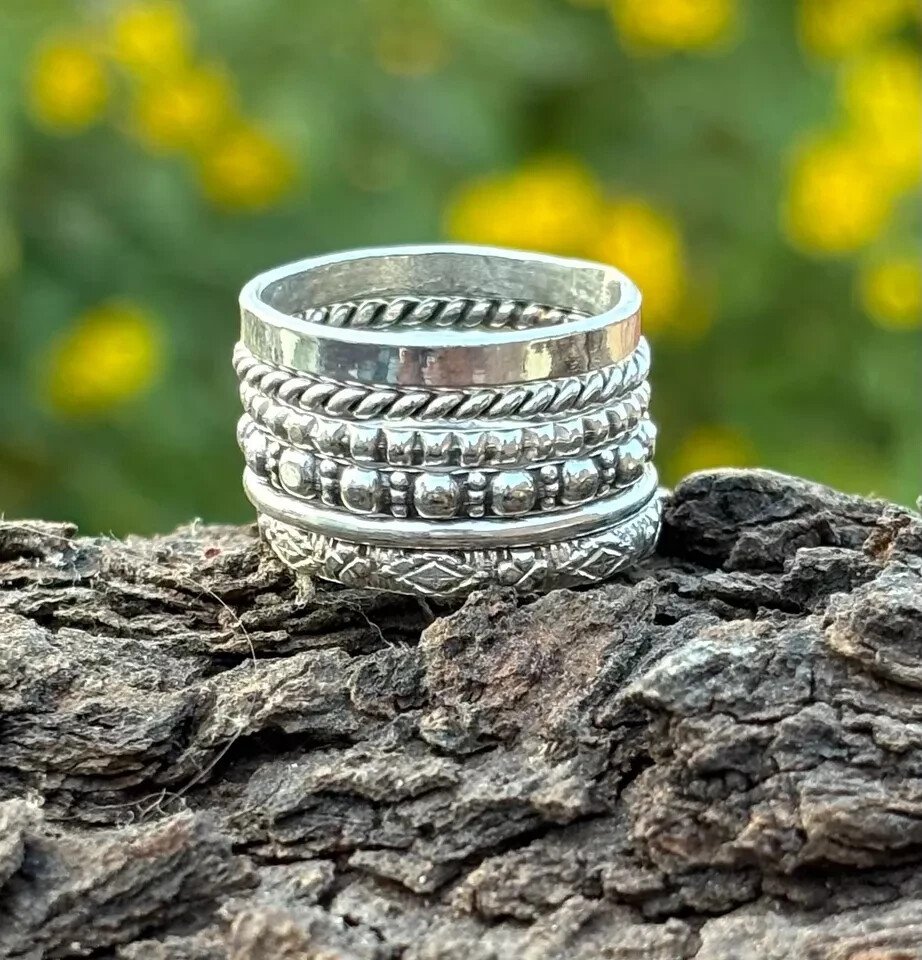 Set of 6 Sterling Silver Stacking Rings Sterling Silver Stackable Gift Ring Set