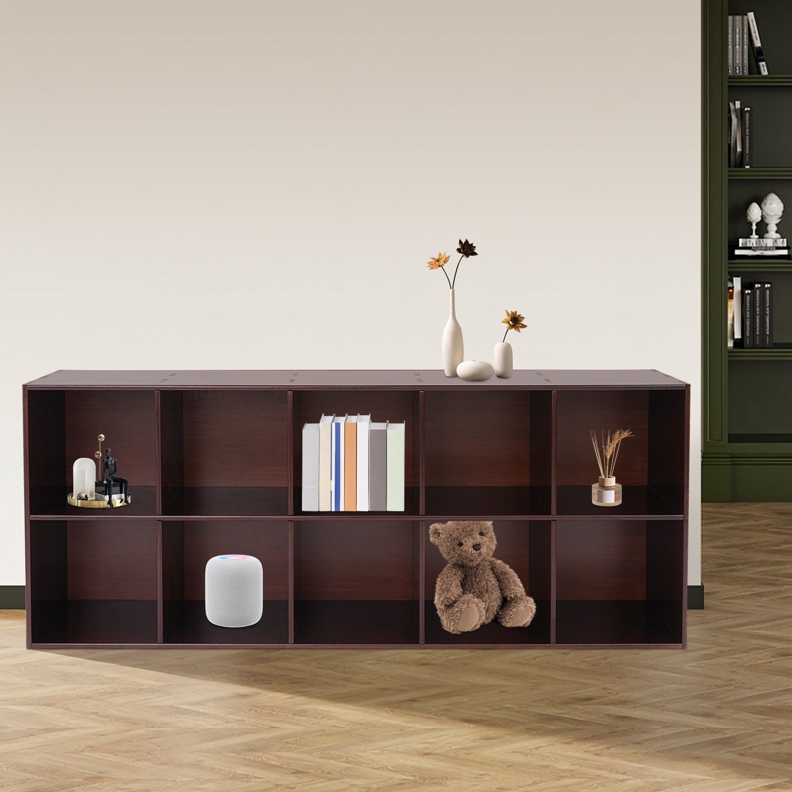 Floor Cube Bookshelf Bookcase Vertical & Horizontally Tier Book Storage, Wood