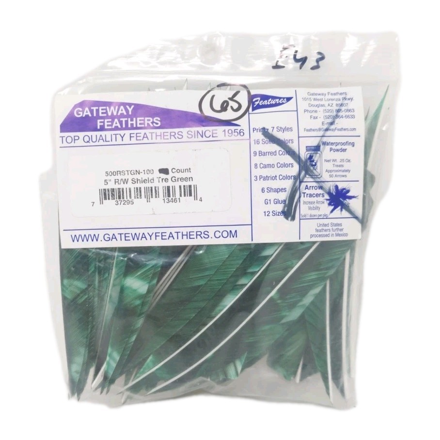 65 Count Gateway Archery Arrow Feathers 5" Right Wing: Shield Camo Tre Green
