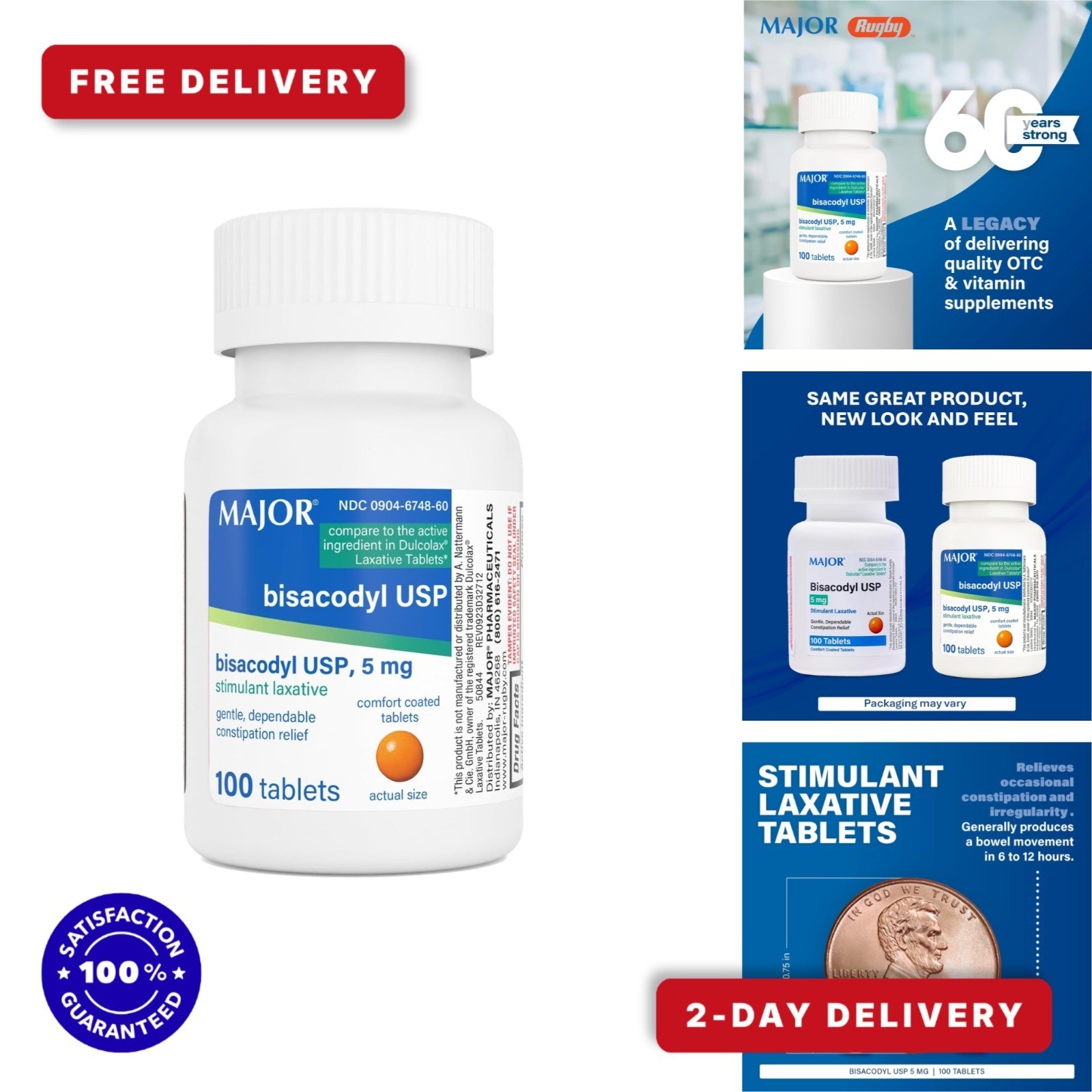 MAJOR Bisacodyl 5mg Laxative Tablets for Constipation Relief 100 Count