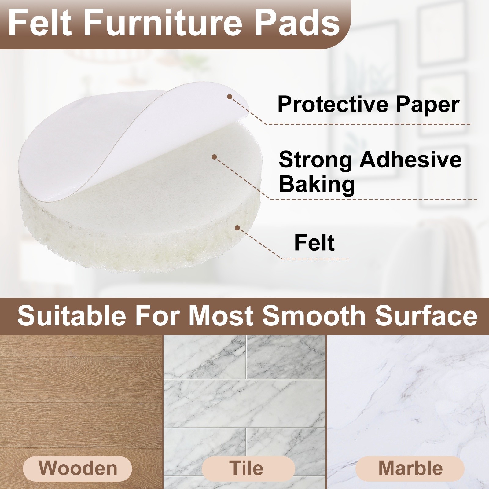 Furniture Pads, 100Pcs 1" - Round Self Adhesive Felt Furniture Pads (Beige)