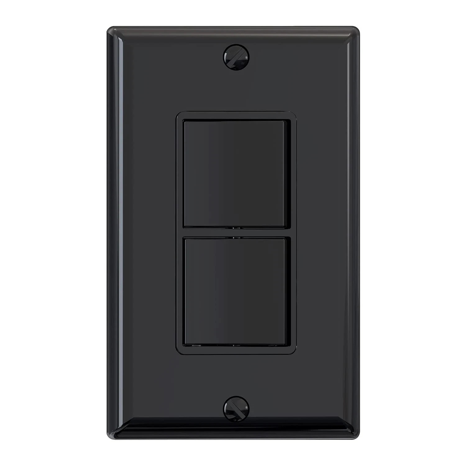 Decorator Double Rocker Light Switch, Two Single Pole, 15A 120V, Glossy Black (1